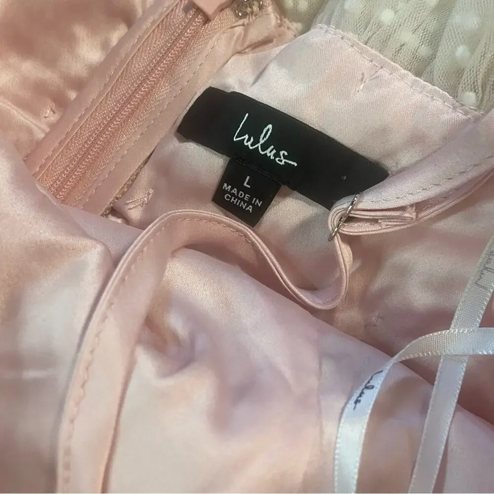 NWOT Lulus Wishing for Whimsy Blush Pink Swiss Dot Ruffle Tiered Midi Dr… - Picture 10 of 11